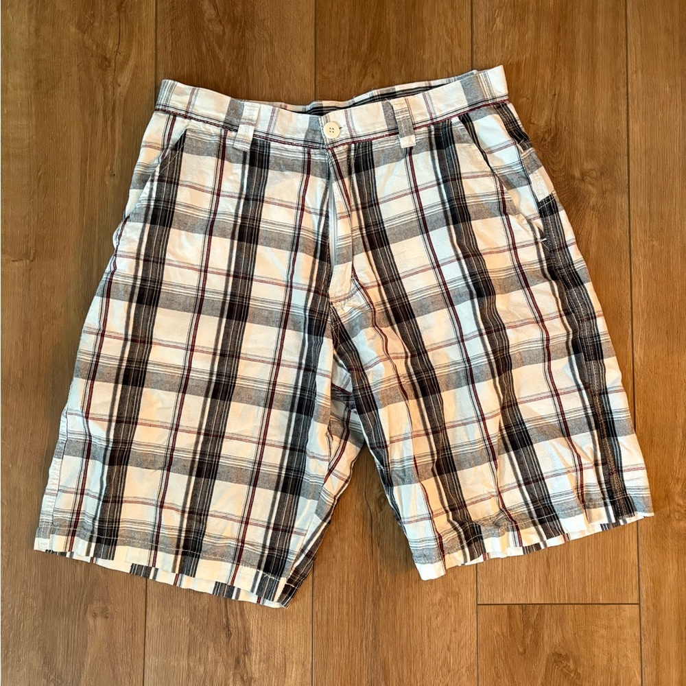 Burnside Men's Plaid Shorts in Black, White, and Brown